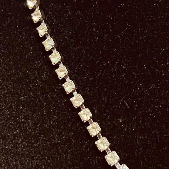 Vintage Silver Tone With Clear Rhinestones Choker Necklace 16" (3838) - Picture 4 of 7